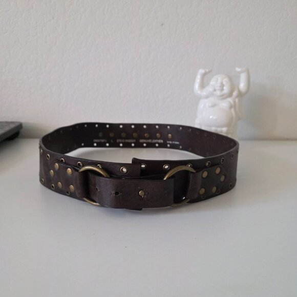 Steve Madden Leather Belt Double-ring Buckle with Stud Details size L SM30759TJ - Picture 2 of 10